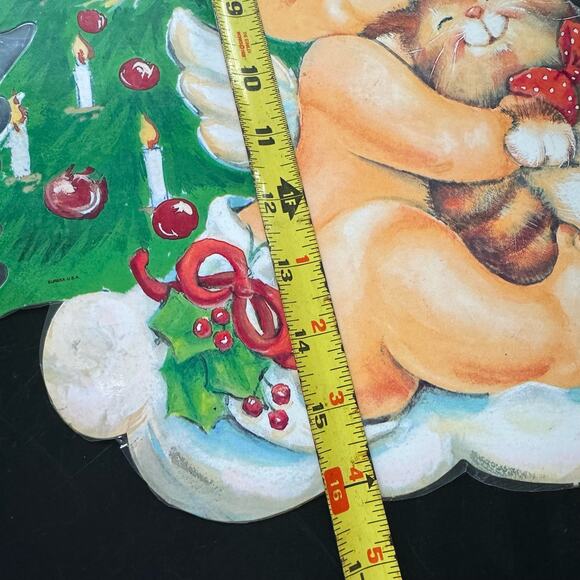 Vintage Eureka USA Baby Christmas Angel Kitty Cat Paper Cut Out 10x16" 2 Sided - Picture 12 of 12
